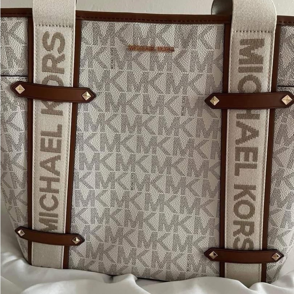 Michael Kors Cream and Brown Tote Bag